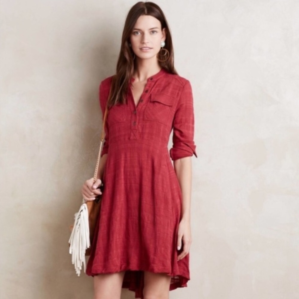 Anthropologie Red Shirt Dress w/pockets